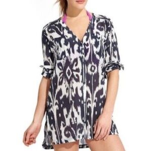Athleta Ikat Bloom Swim Coverup Shirt Dress, Cotton and Silk